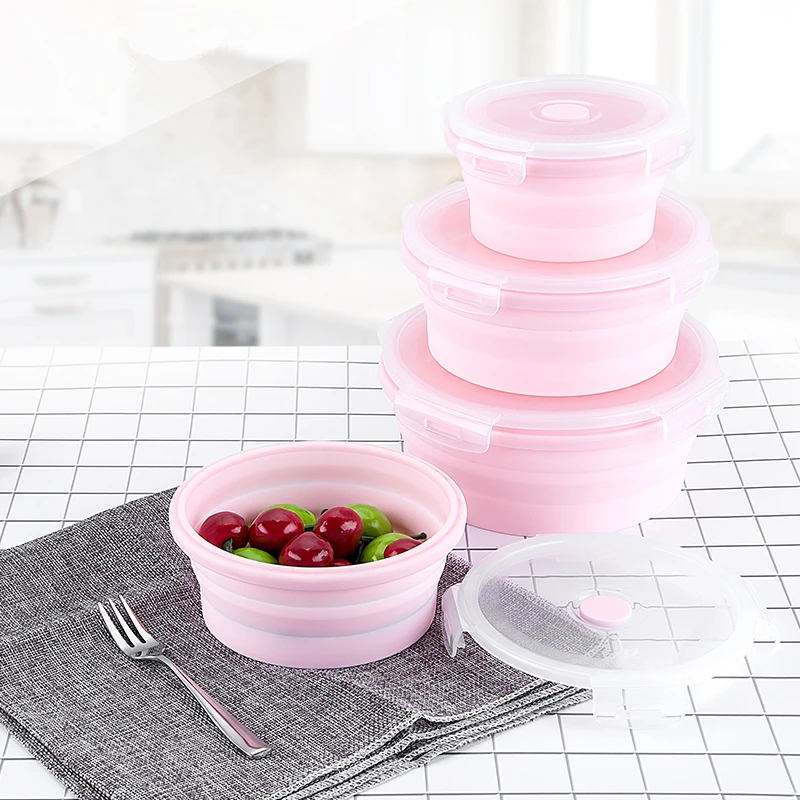 Складной круглый силиконовый Ланч-бокс Еда коробка кухонные контейнеры для