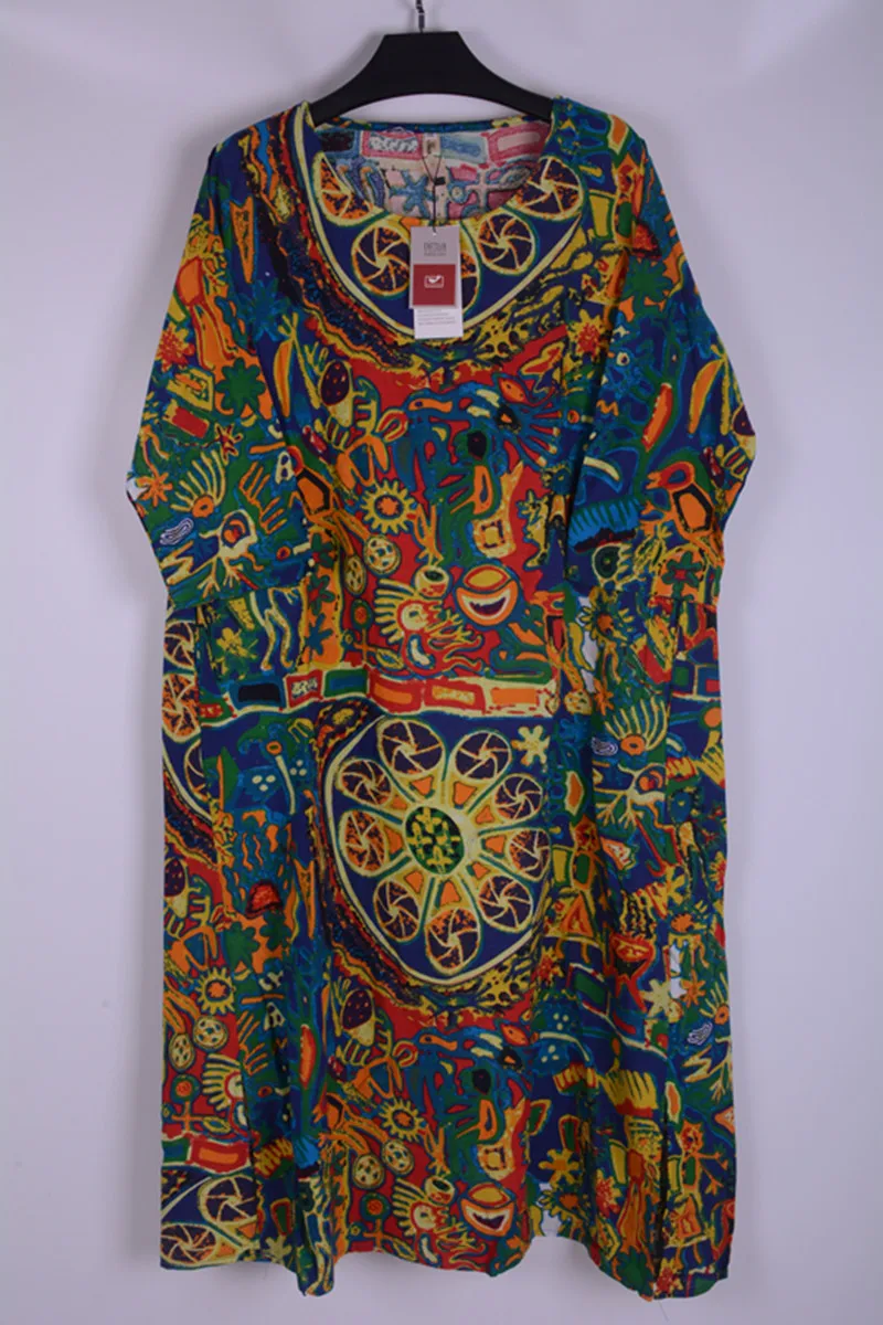 Платье женское длинное с цветочным принтом из хлопка батальных размеров YJZ012|vestidos