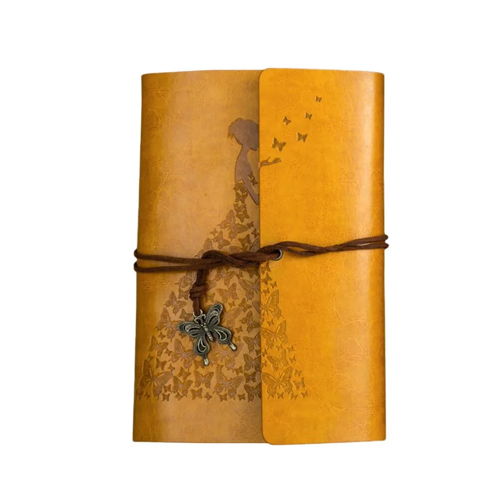 yellow Винтажный портативный блокнот с мягкой обложкой из искусственной кожи для путешествий, классический планировщик путешествий/Журнал/записывающая бумага из крафт-бумаги, дневник с бабочкой - Цвет: yellow