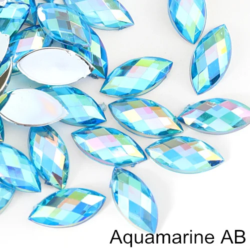 Aquamarine AB 26 цветов, 100 шт, цветные акриловые Стразы без горячей фиксации, стразы в форме конского глаза с плоской обратной стороной, клей на камни для одежды, ногтей B1169 - Цвет: Aquamarine AB