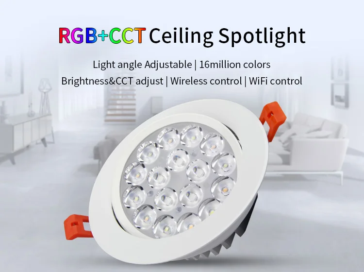 Светодиодный потолочный Точечный светильник Mi Light 9 Вт RGB + CCT AC 86 ~ 265 В регулировка