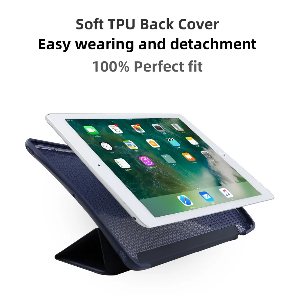 Для iPad iPad 9,7 дюймов Чехол, ультра тонкий легкий смарт-чехол трехслойный Чехол подставка с гибкой мягкой ТПУ задней крышкой