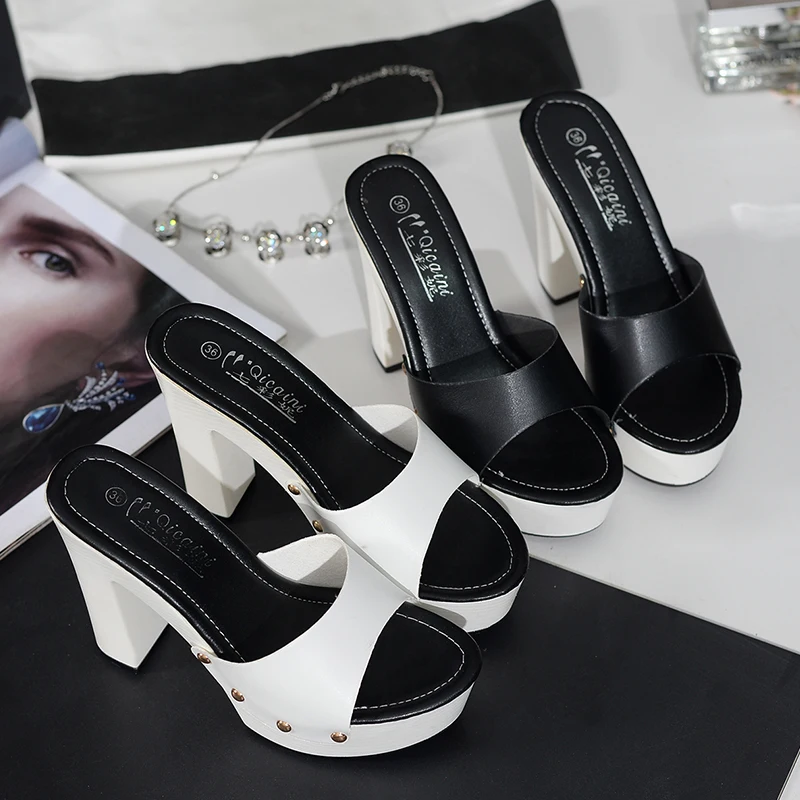 Новые женские босоножки на очень высоком толстом каблуке в Корейском стиле