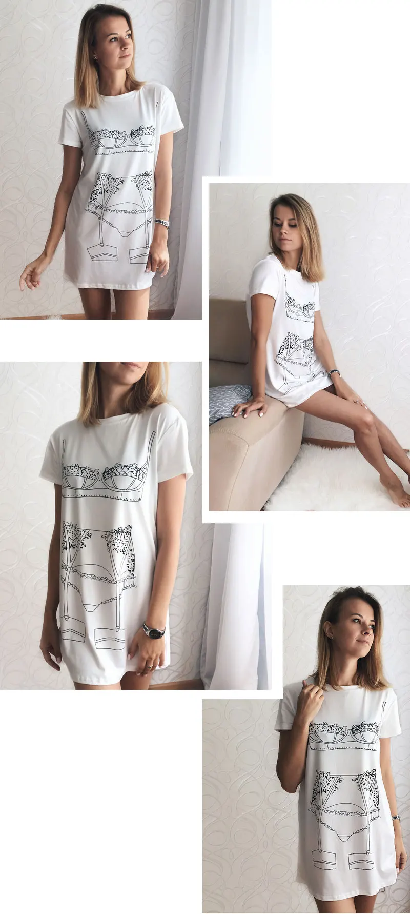 Dotfashion/комплект нижнего белья; Ночное Платье с принтом; летние Ночные рубашки с круглым вырезом и короткими рукавами; белые новые модные повседневные ночные рубашки для девочек