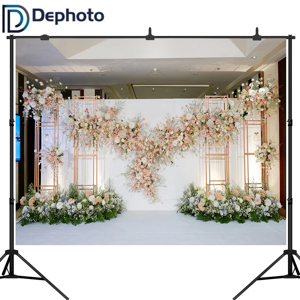 

Dephoto White Pink Floral Photo Backgrounds 3D Flower Wedding Bridal Shower Photography Backdrops Decoration Photo Booth Banner