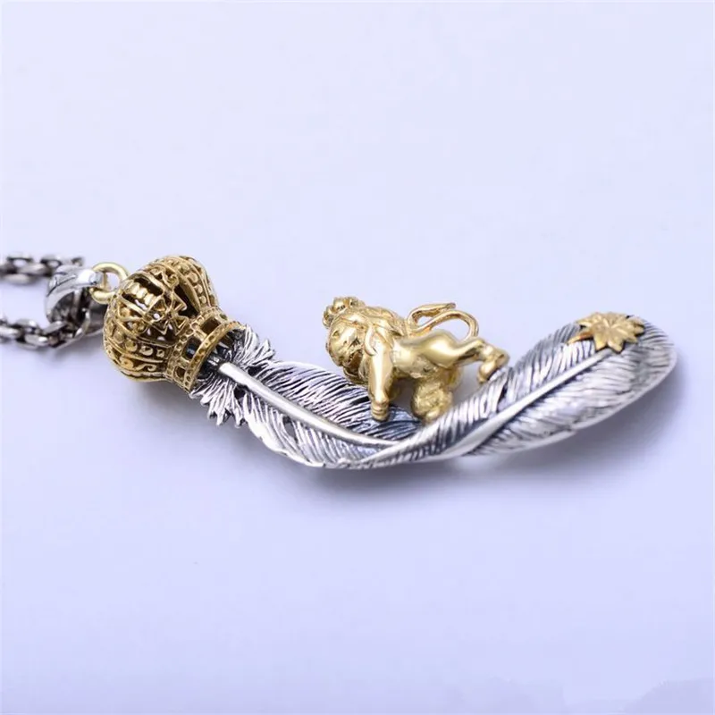 BESTLYBUY, 925 пробы, серебряная Ретро Корона, Лев, кулон в виде пера, для ожерелья, для мужчин, тайское серебро, хорошее ювелирное изделие, подарок без цепочки
