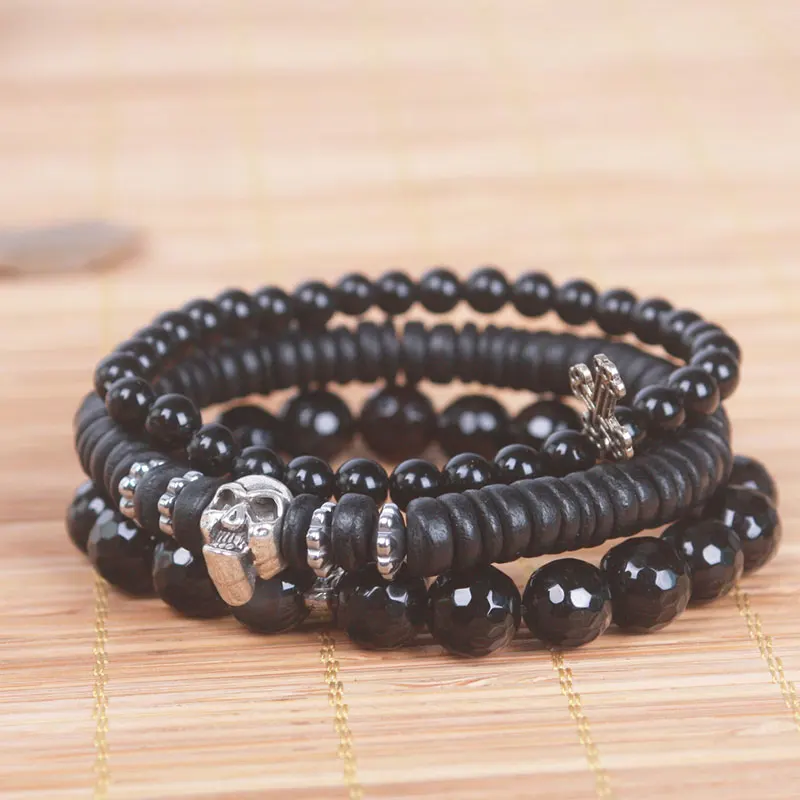 3 шт./компл. природы камня бисера цепи Браслеты комплекты с скелета и крест цветок