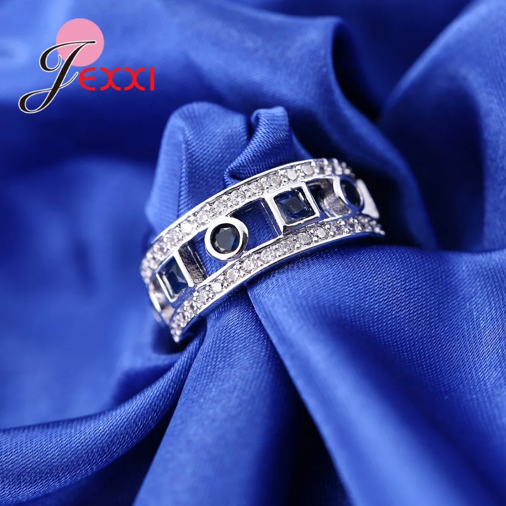 Обручальные кольца из стерлингового серебра 925 пробы для женщин кольцо с голубым