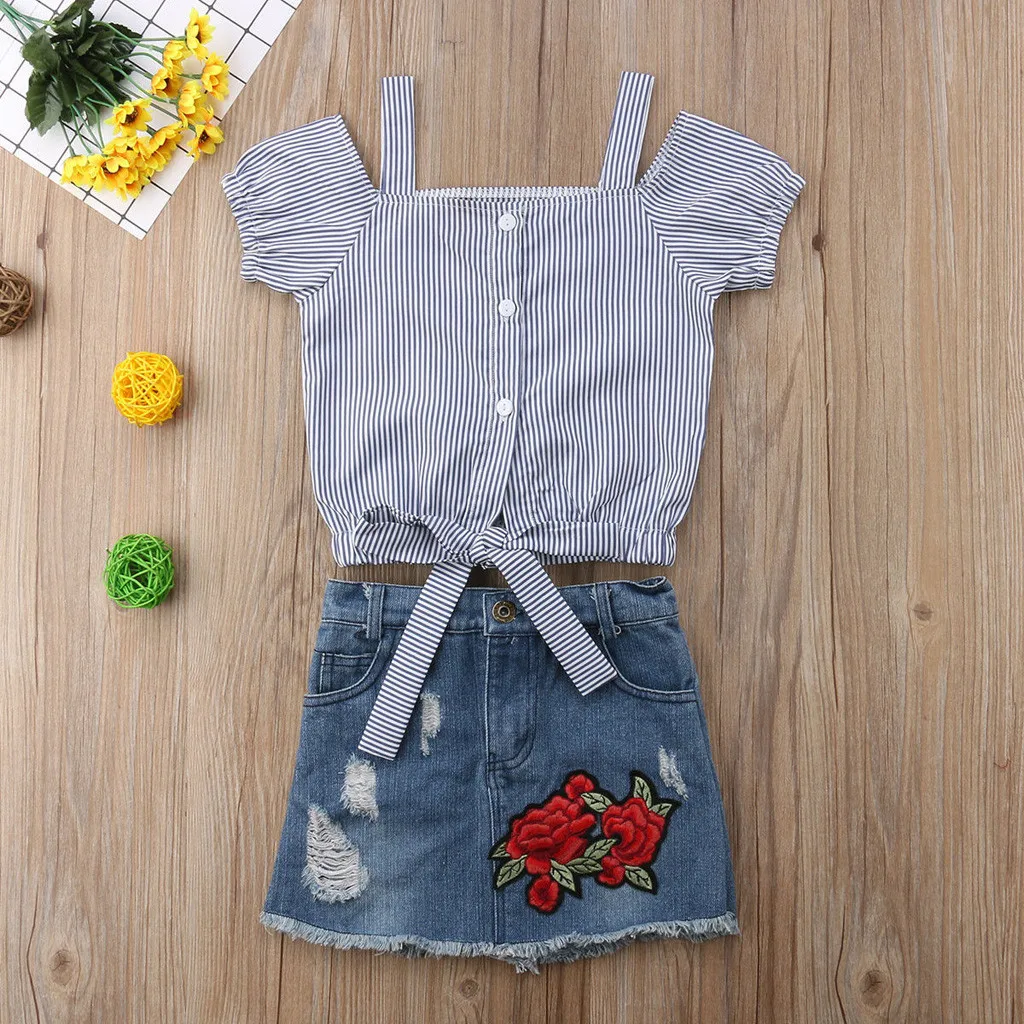 Одежда для маленьких девочек ясельного возраста футболка в полоску с розами топы
