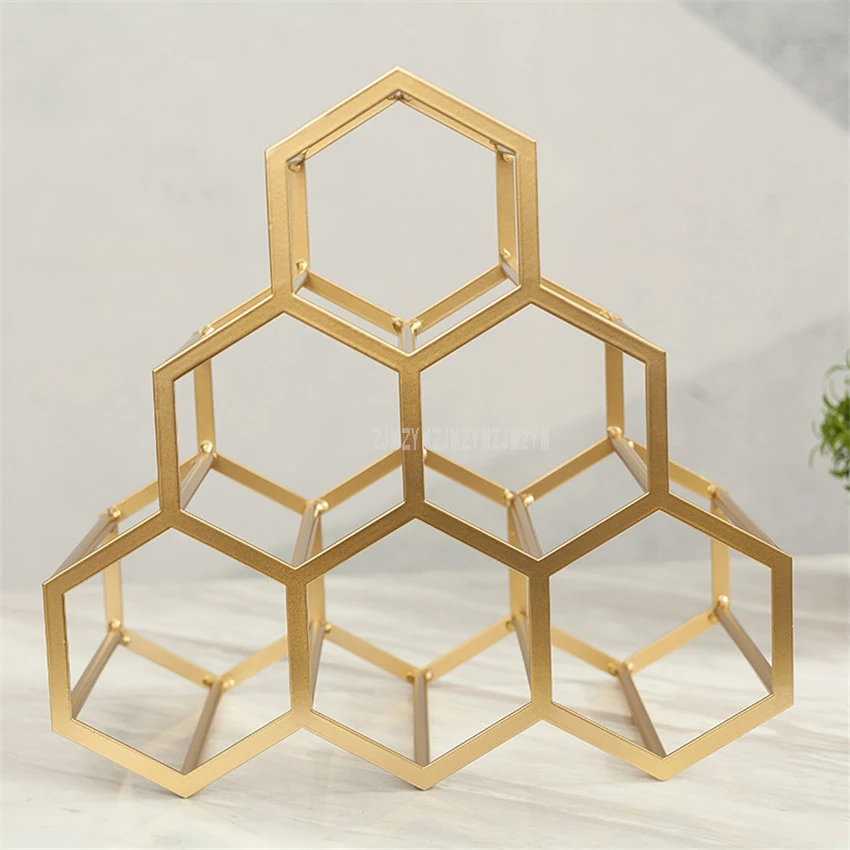 

Simple Design 1-6 Bottle Hexagon Geometric Wine Rack Metal Iron Grape Wine Rack Restaurant Living Room Bar Cabinet Wine Display