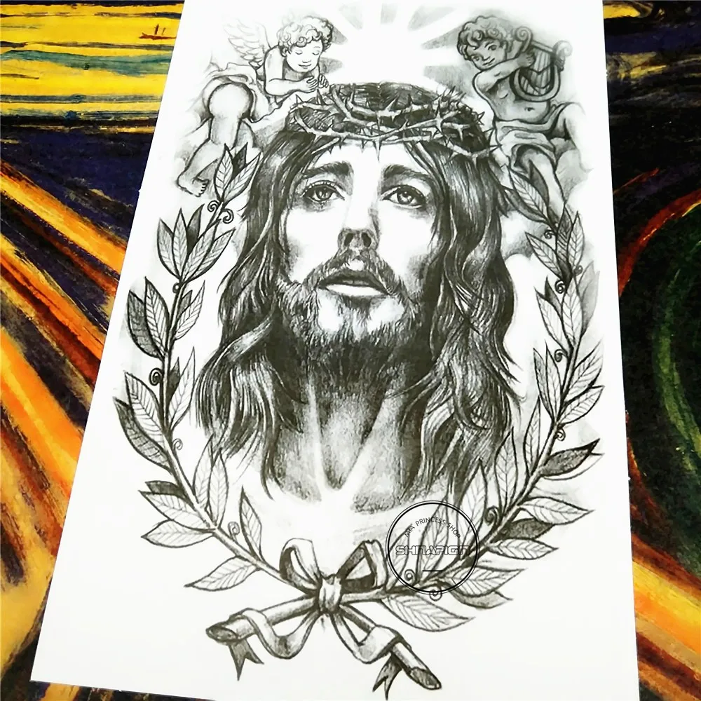 SHNAPIGN Jesus Flash TTemporary татуировки боди-арт, 12*20 см флэш тату наклейка s, водонепроницаемая мнимый хна для татуировки татуировка, наклейка на стену