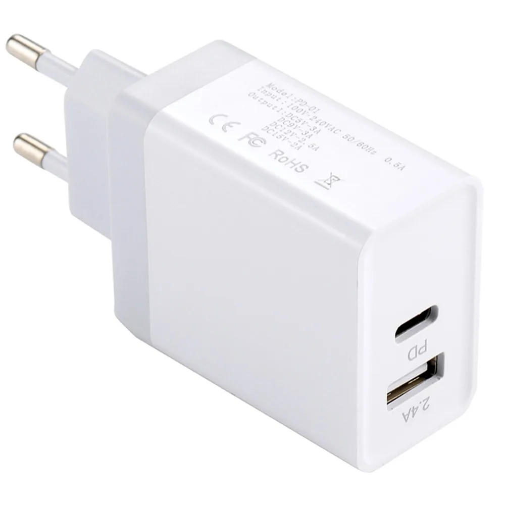 Штепсельная Вилка европейского стандарта PD3.0 с выходом USB Type C адаптер для быстрой