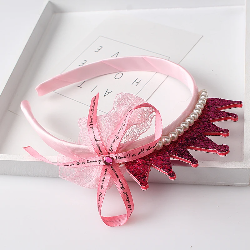 Обручи для волос девочек с жемчужинами и кружевным бантом корона принцессы