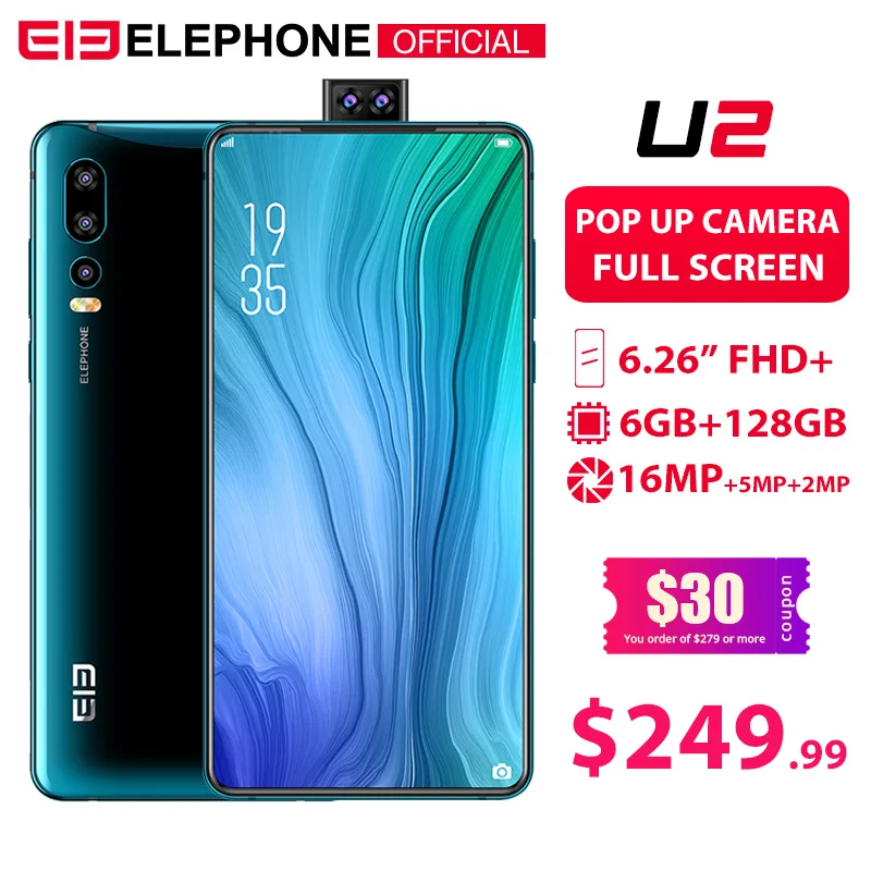Elephone U2 16 Мп всплывающая камера мобильный телефон Android 9 0 MT6771T четыре ядра 6 ГБ + 128 Гб