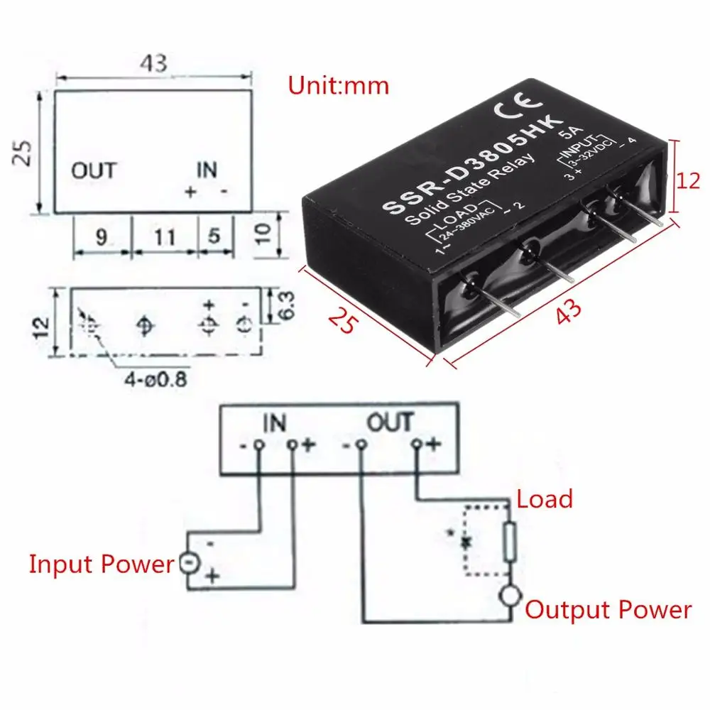 

DC 3-32V 5A DC-AC D3805HK Control Solid State Relay Module Free Shipping