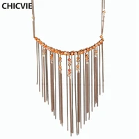 chicvie simple cute natural stone beads necklace gold color color tassel pendant necklaces for women sexy jewelry sne160254