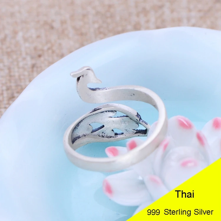 999 Sterling Silver Scrub Peacock Open Ring &amp Bracelet Men Retro Thai Jewelry Gift Finger Bangle CH056016 | Украшения и