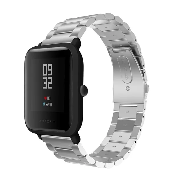 Серебристый 20 мм браслет для Amazfit ремешок стальной ремень для Xiaomi Huami Amazfit Bip Молодежные умные часы ремешок металлический браслет из нержавеющей стали - Цвет: Серебристый