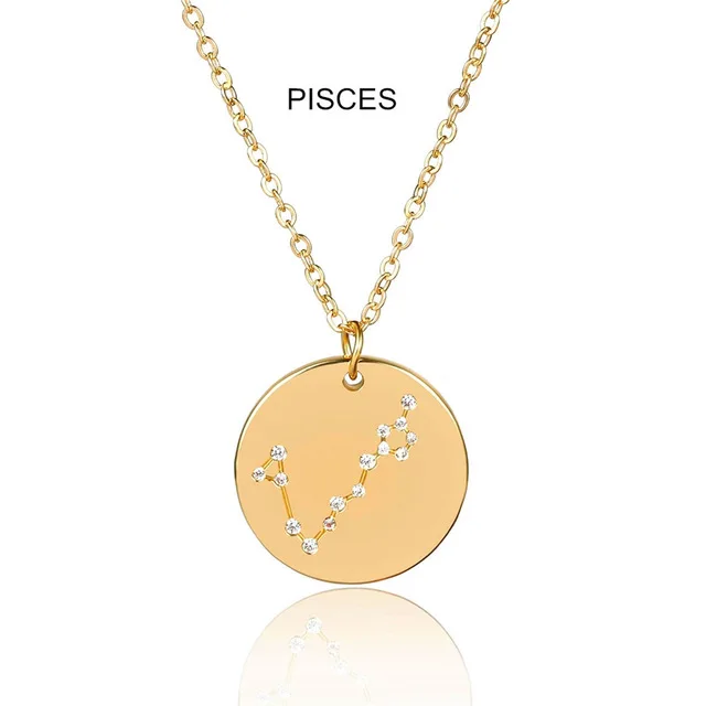 Ingemark 12 Zodiac Constellations Pendant Choker Necklace Birthday Gift Personalized Crystal Leo Libra Women Long Chain Necklace - Окраска металла: Pisces Golden