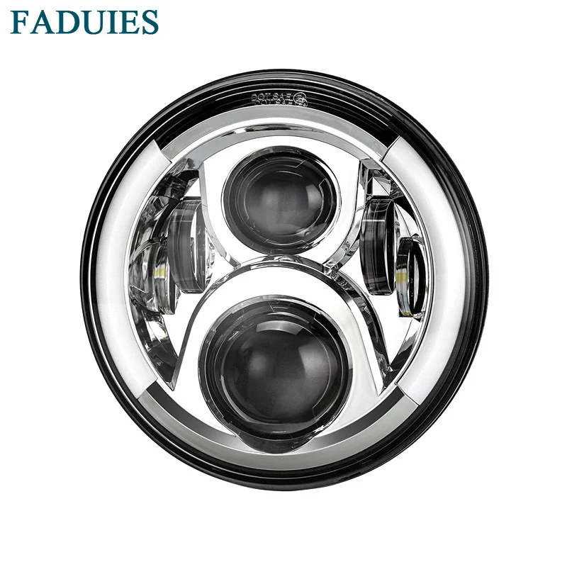 

FADUIES Chrome 7 inch Round Motorcycle LED Headlight 60W Hi/Lo Beam Driving Light With DRL Turn Signal For Harley Light