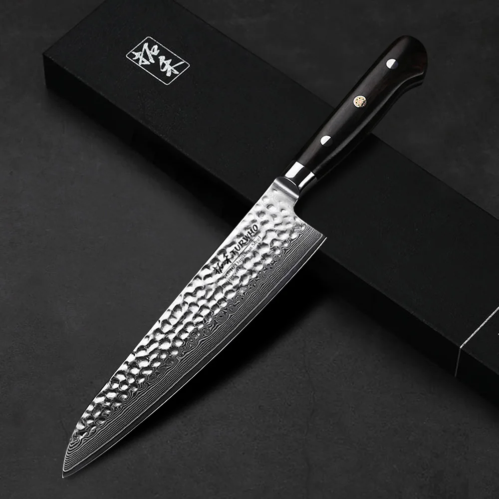 GK210-D02 TURWHO 8,2-дюймовый дамасский поварской нож качественный нож gyuto 67 слой японский дамасский кухонные ножи из нержавеющей стали черное дерево РУЧКА - Цвет: GK210-D02
