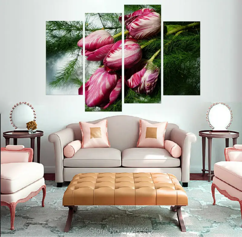 New wall decor home decoration for living room Tulips Colorful Flower Greenery canvas art print picture Painting /PT04004 | Дом и сад
