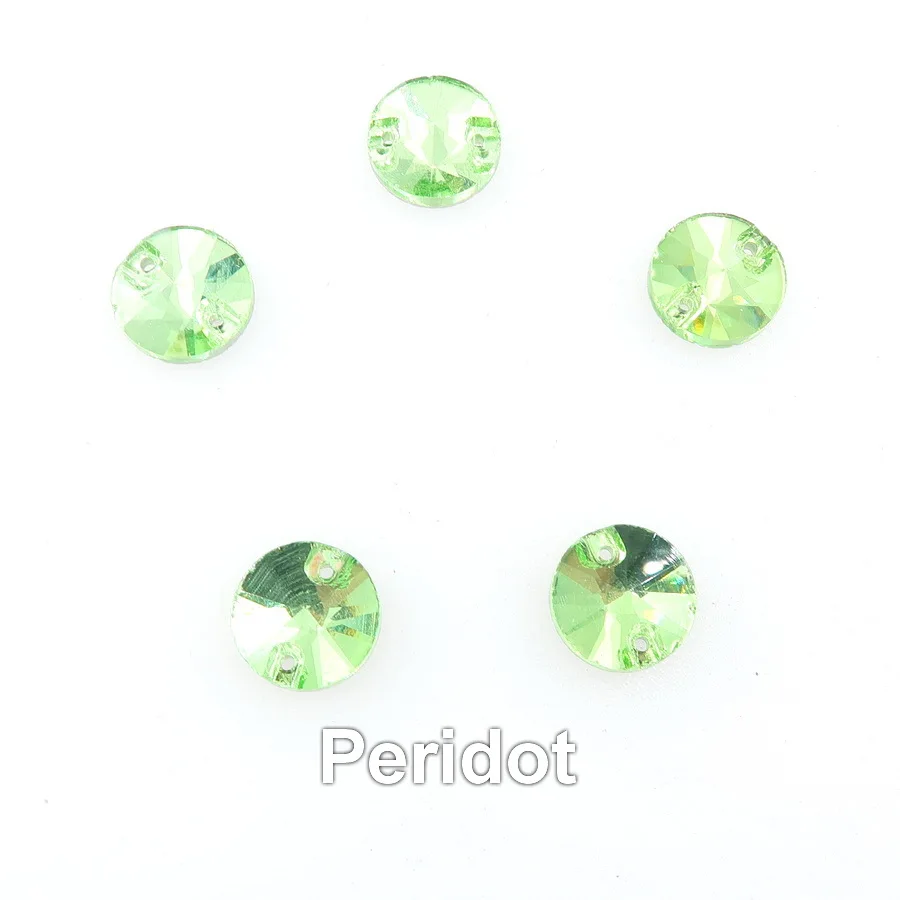 A10 Peridot Круглые Rivoli формы плоские стеклянные кристаллы с 2 отверстиями 6 размеров пришитые Стразы бусины кристаллы для свадебного платья обувь сумки diy - Цвет: A10 Peridot