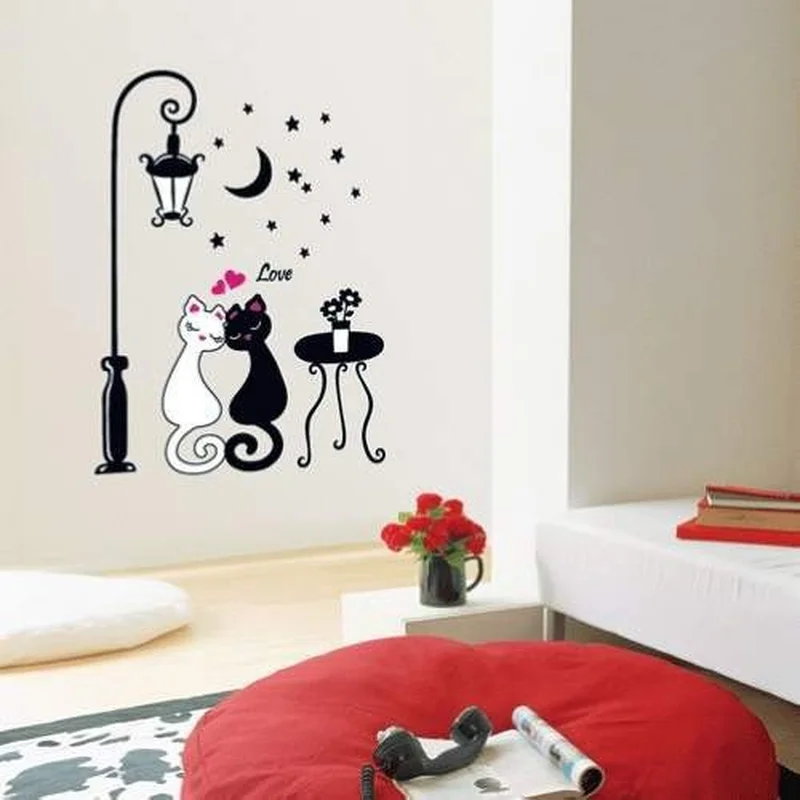

Decoration Maison Creative Fashion DIY Home Couple Cats Removeable Wall Stickers Mural Art Vinyl Sticker Wallpaper