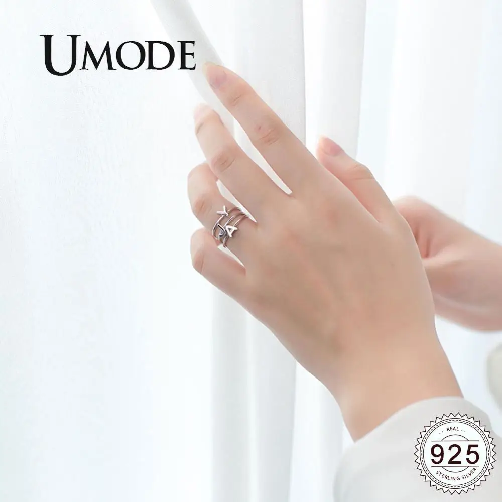 Женские серебряные кольца с буквами UMODE регулируемые Открытые Кольца из