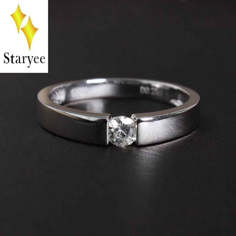 

Moissanite Lab Diamond Men's Wedding Engagement Band Ring Test Positive VVS H 0.3 Carat Round Brilliant 18K Solid White Gold