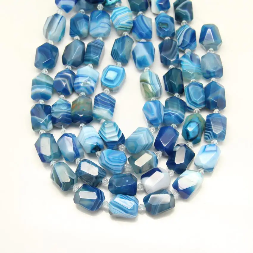 

Full strand 16pcs Natural Striped Agates Faceted Nugget Beads Pendants,Blue Achate Drilled Loose Beads Spacer Necklace 13x18mm