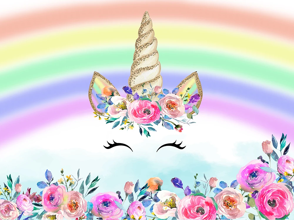 

Unicorn Party Flower Birthday Baby Newborn Photography Backgrounds Customized Rainbow Photographic Backdrops For Photo Studio