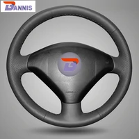 bannis black artificial leather diy hand stitched steering wheel cover for peugeot 307 car