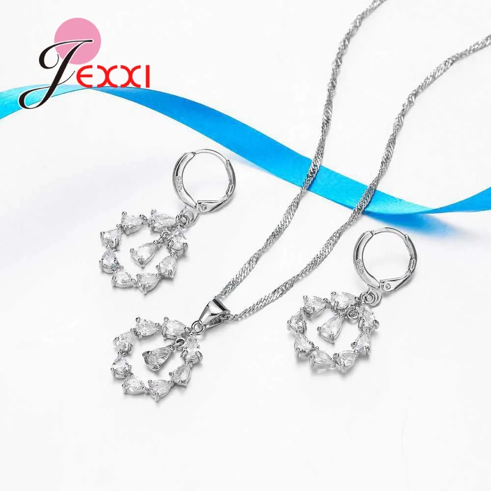 

Bridal Jewelry Sets With AAA Cubic Zircon Fashion Water Drop Crystal Anniversary Wedding Silver Jewelry Set Lady