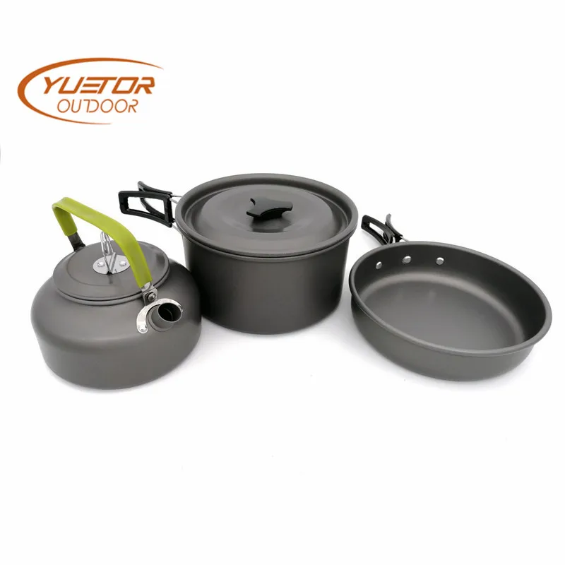YUETOR OUTDOOR Portable Outdoor Camping Cooking Set for 2-3 Person Teapot Coffee Kettle Pots and Pans Tablewares | Спорт и