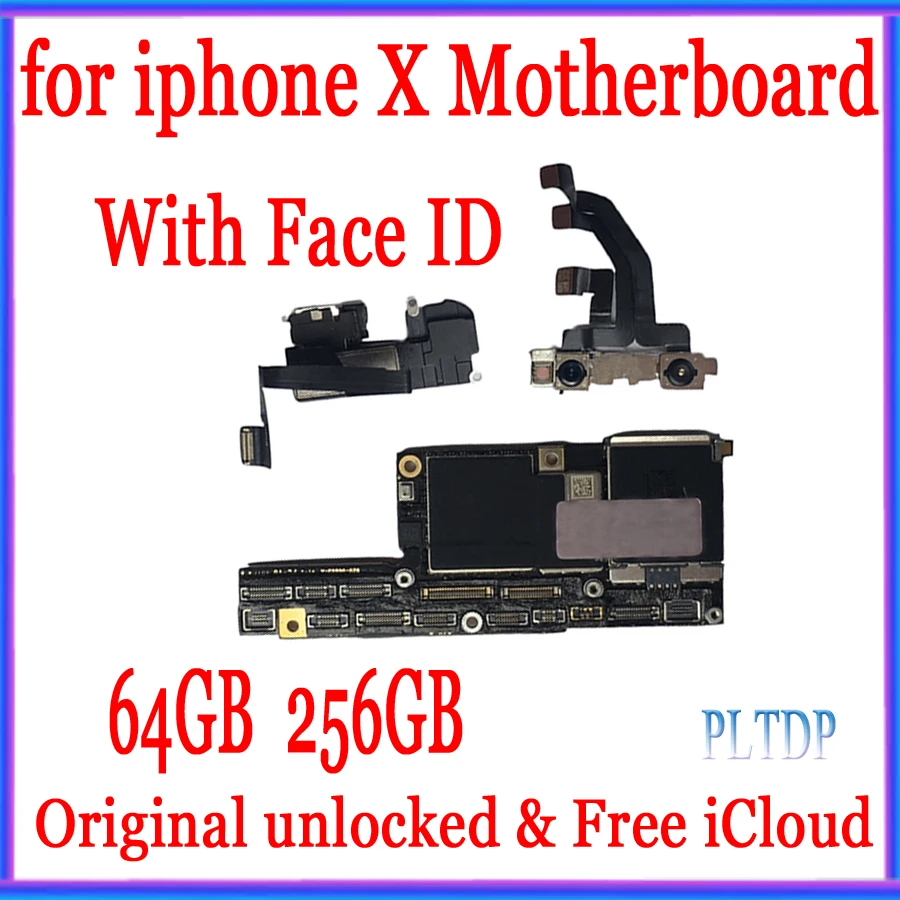 

100% Original Unlocked For iPhone X Motherboard 64GB/256GB Free icloud Logic Board Good Tested With/No Face ID，Support OS Update