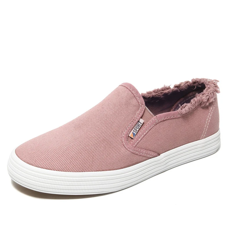 pink MCCKLE/Осенняя Женская парусиновая обувь на плоской подошве; белые удобные лоферы без застежки; модная женская повседневная обувь на платформе; Новинка года - Цвет: pink