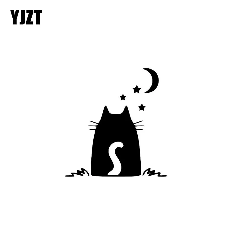

YJZT 12.6CM*13.3CM CUTE CAT STARS AND MOON Vinyl Decal Car Sticker Black Silver C10-02435