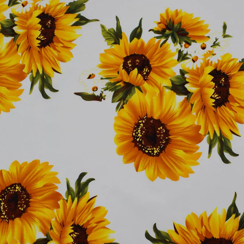 Подсолнухи в белом реактивном окрашивании стрейчевая хлопчатобумажная ткань