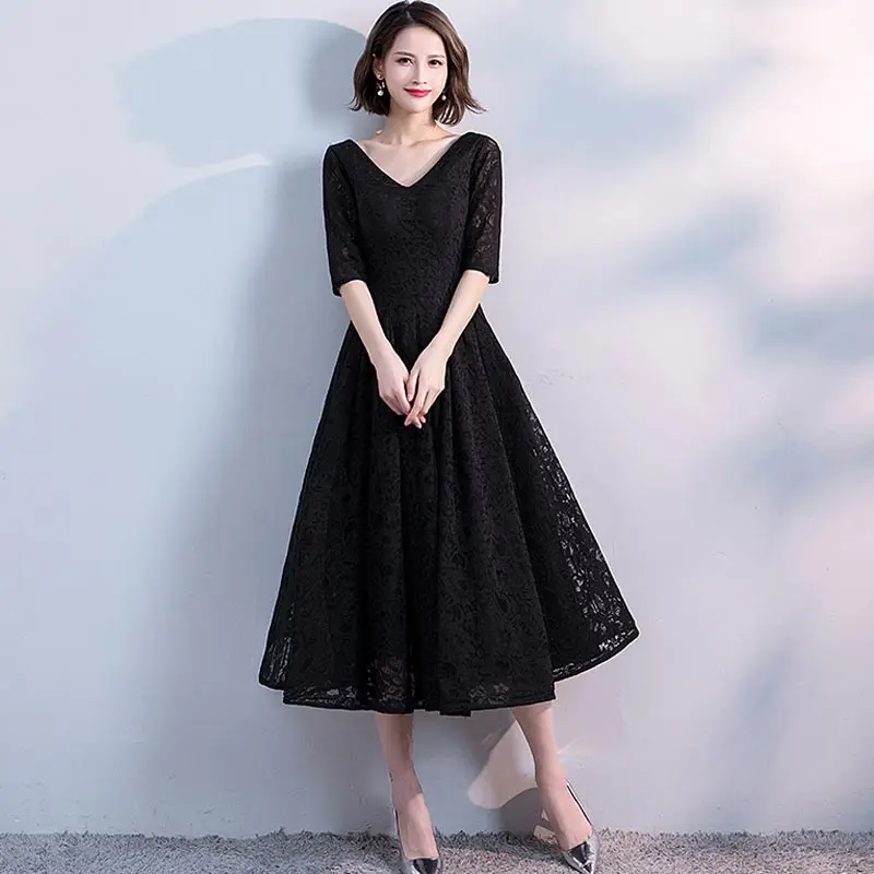 Женское вечернее платье с коротким рукавом FADISTEE черное кружевное для выпускного