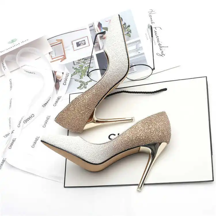 Звезда с тем же градиентом блестки высокий каблук шпилька серебряной тонкие туфли кристалл свадебные для