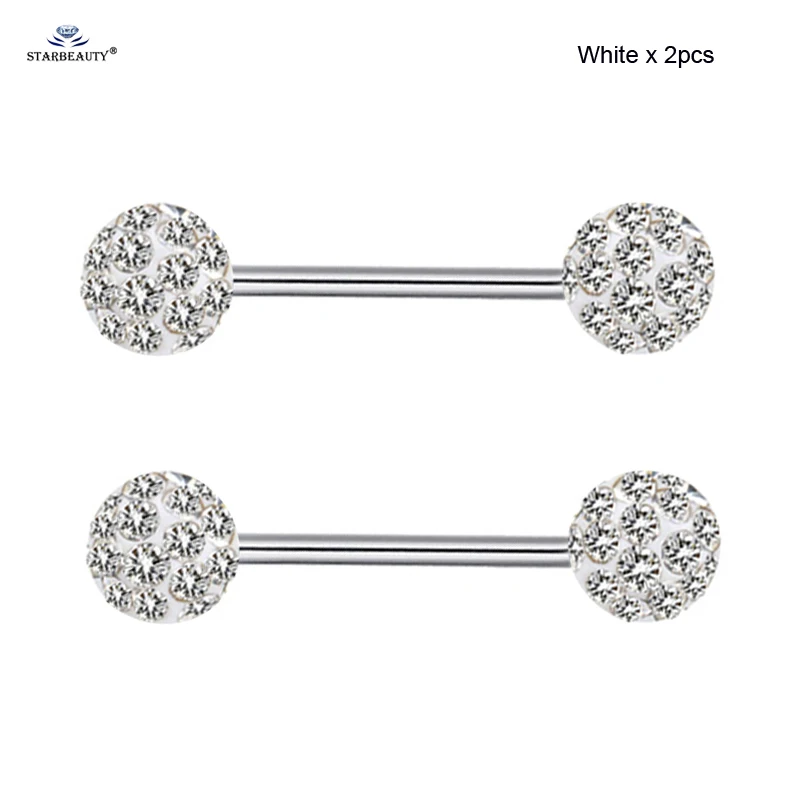 White x 2pcs 2 шт./партия 14 г яркий Bijoux мяч ниппель кольцо язык кольцо-пирсинг в язык промышленный пирсинг для соска ювелирные изделия пирсинг - Окраска металла: White x 2pcs