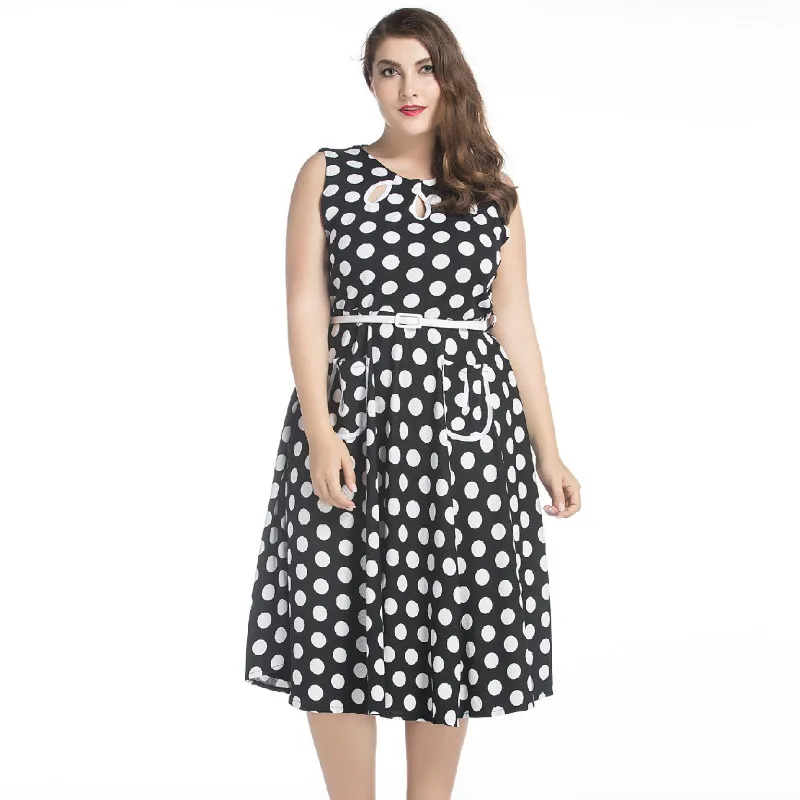 Женское элегантное платье в горошек с высокой талией размеры до 6XL|Женские