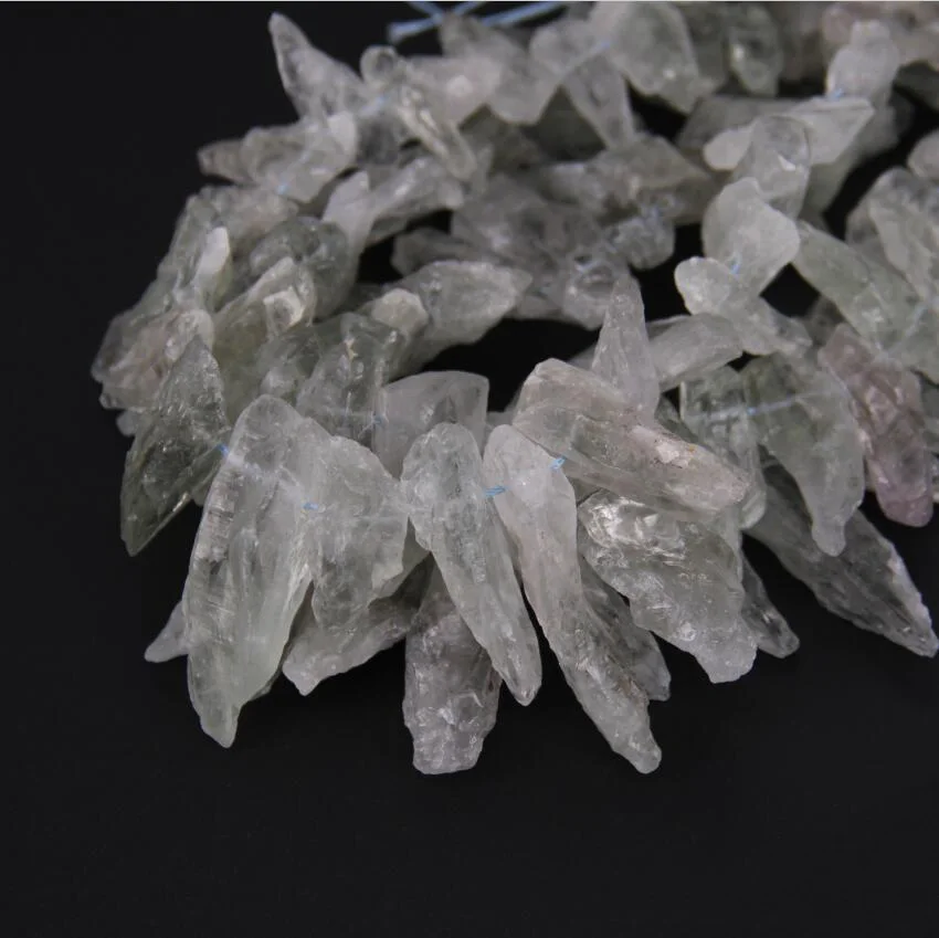 15 5 дюймов прядь необработанный кварц Зеленый сырые кристаллы бусины Спайк точка