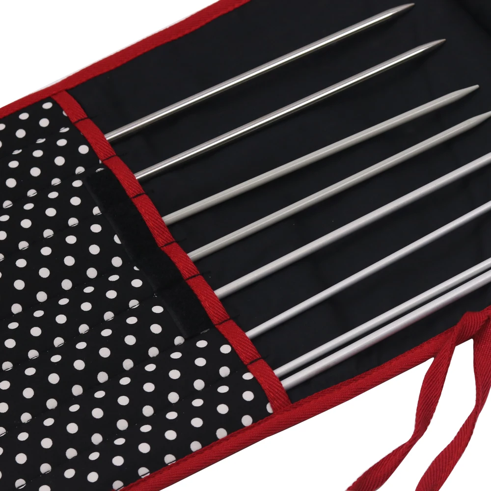 8 сетчатых черных тканевых вязальных спиц в горошек сумка для хранения большие