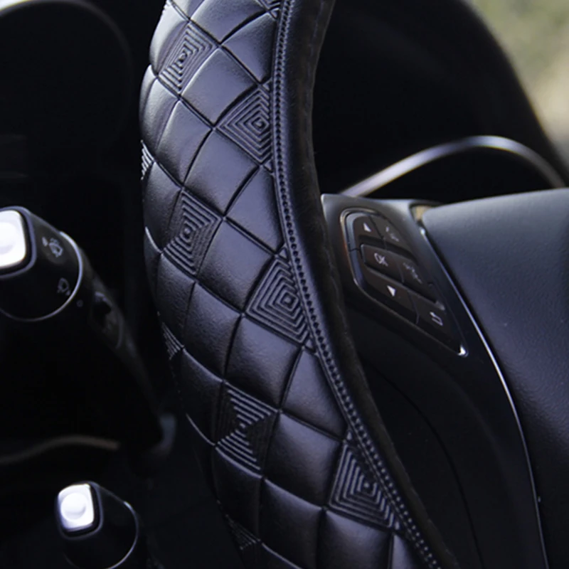 

KKYSYELVA Non-slip Leather Steering Wheel Covers for Car Bus Truck 36 38 40 42 45 47 50cm Diameter Auto Steering-wheel cover