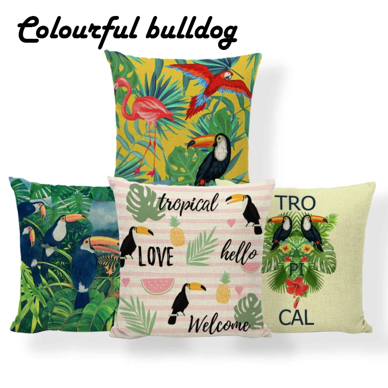 

Toucan Pineapple Cushion Cover Hello Banana Leaf Pillow Shabby Chic Farmhouse For Living Room Throw Cushion Covers 18 Inch Linen