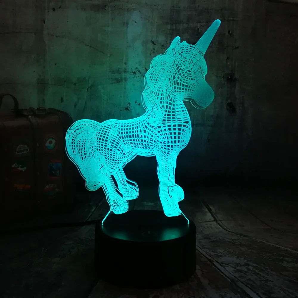 Unicorn Красивый единорог, романтический подарок, 3D светодиодный настольный светильник, 7 цветов, Ночной светильник, декор для комнаты, блеск для праздника, детские игрушки для подружки - Испускаемый цвет: Unicorn