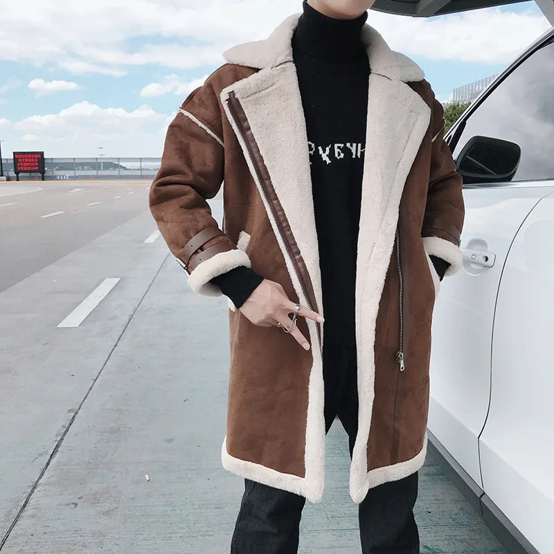 

2019 New Thick Warm Winter Stylish Leather Jackets Faux Fur Long Coat