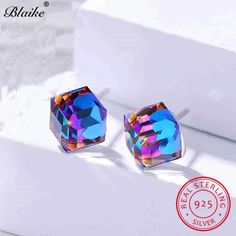 Женские квадратные серьги гвоздики Blaike градиентные из серебра 925 пробы с